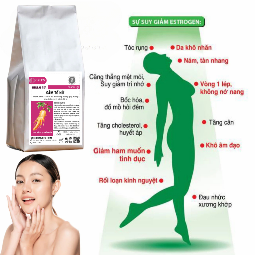 Trà sâm tố nữ Calen Nature's Farm giúp ổn định nội tiết, đẹp dáng, đẹp da bịch 30 lọc