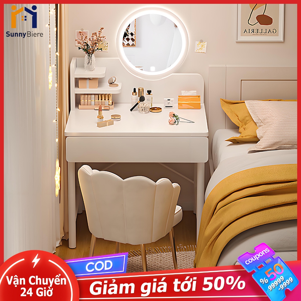 SUNNY Bàn trang điểm đơn giản Bàn phấn gương có ngăn kéo lưu trữ tiện lợi phù hợp phòng ngủ nữ tính
