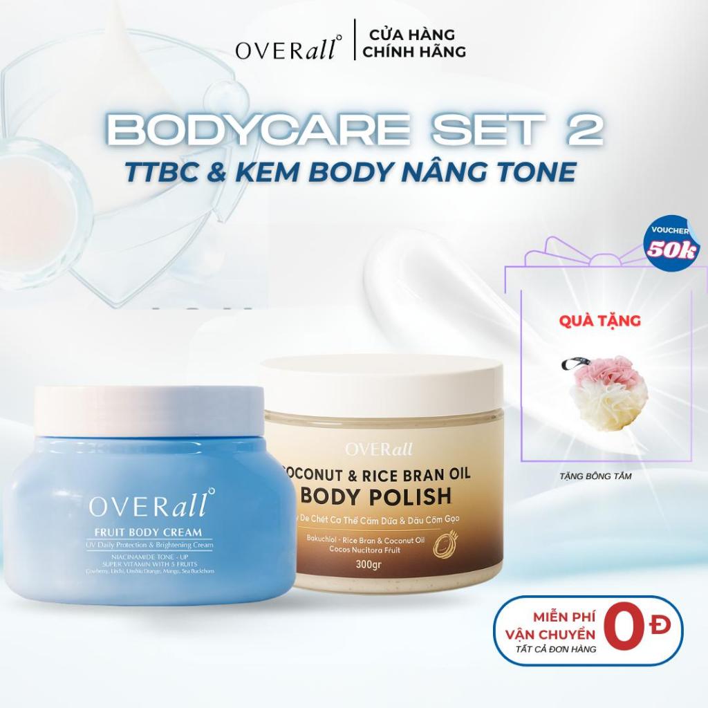 [BODY SET]  Tẩy Da Chết Cơm Dừa & Kem Dưỡng Trắng OVERall - Dưỡng Ẩm mịn Trắng hồng Nâng Tone