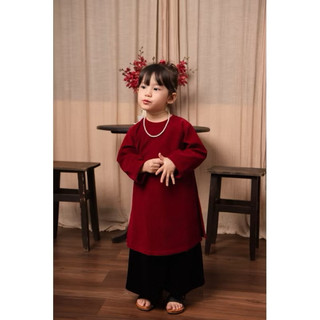 Set áo dài nhung đỏ bé gái / bé trai Little Bee