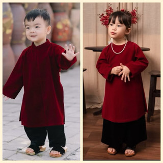 Set áo dài nhung đỏ bé gái / bé trai Little Bee