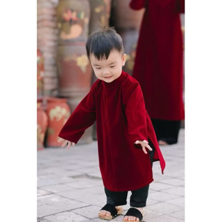 Set áo dài nhung đỏ bé gái / bé trai Little Bee