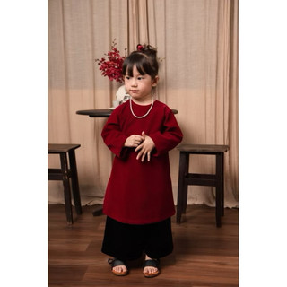 Set áo dài nhung đỏ bé gái / bé trai Little Bee
