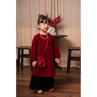 Set áo dài nhung đỏ bé gái / bé trai Little Bee