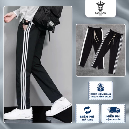 Quần Jogger Nam Nữ Thể Thao Đen Sọc Trắng thun poly Co Giãn Mát Mẻ-DN