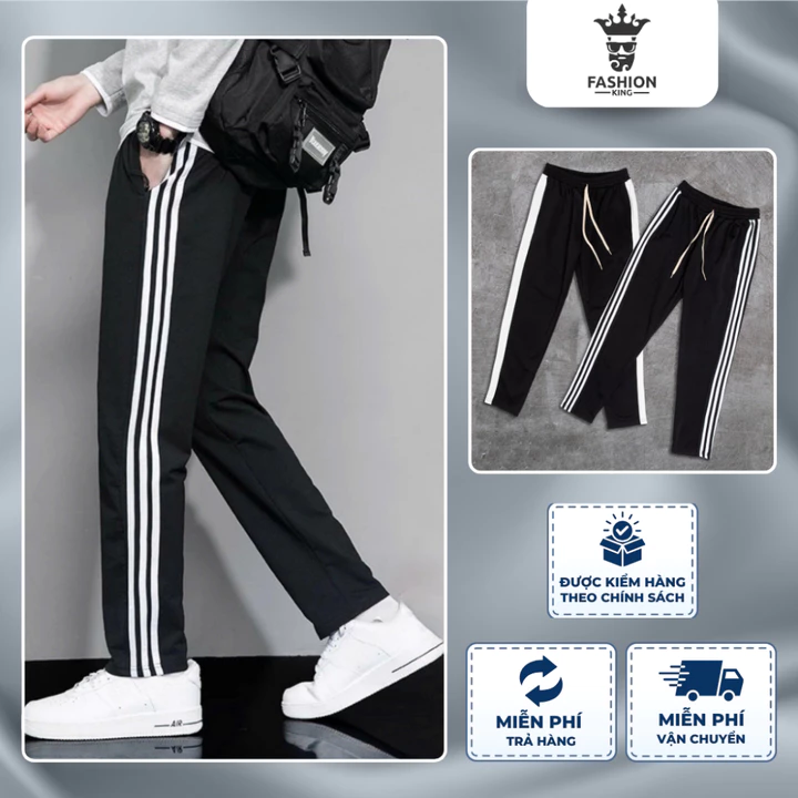 Quần Jogger Nam Nữ Thể Thao Đen Sọc Trắng thun poly Co Giãn Mát Mẻ-DN