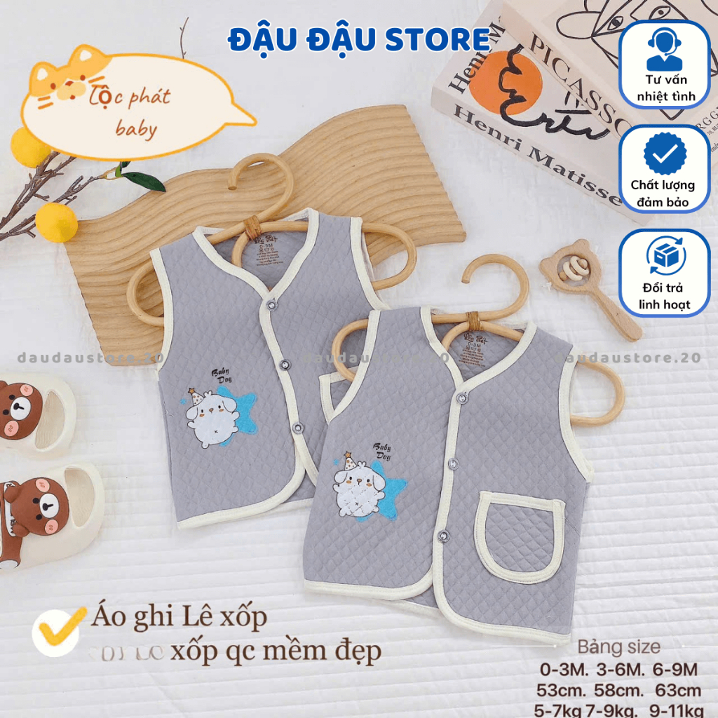 [Loại Đẹp] Set 2-3 Áo Gile Xốp Trần Bông Quảng Châu Thu Đông Cúc Giữa cho bé trai bé gái 5-11kg  AXOP03 Đậu Đậu Store