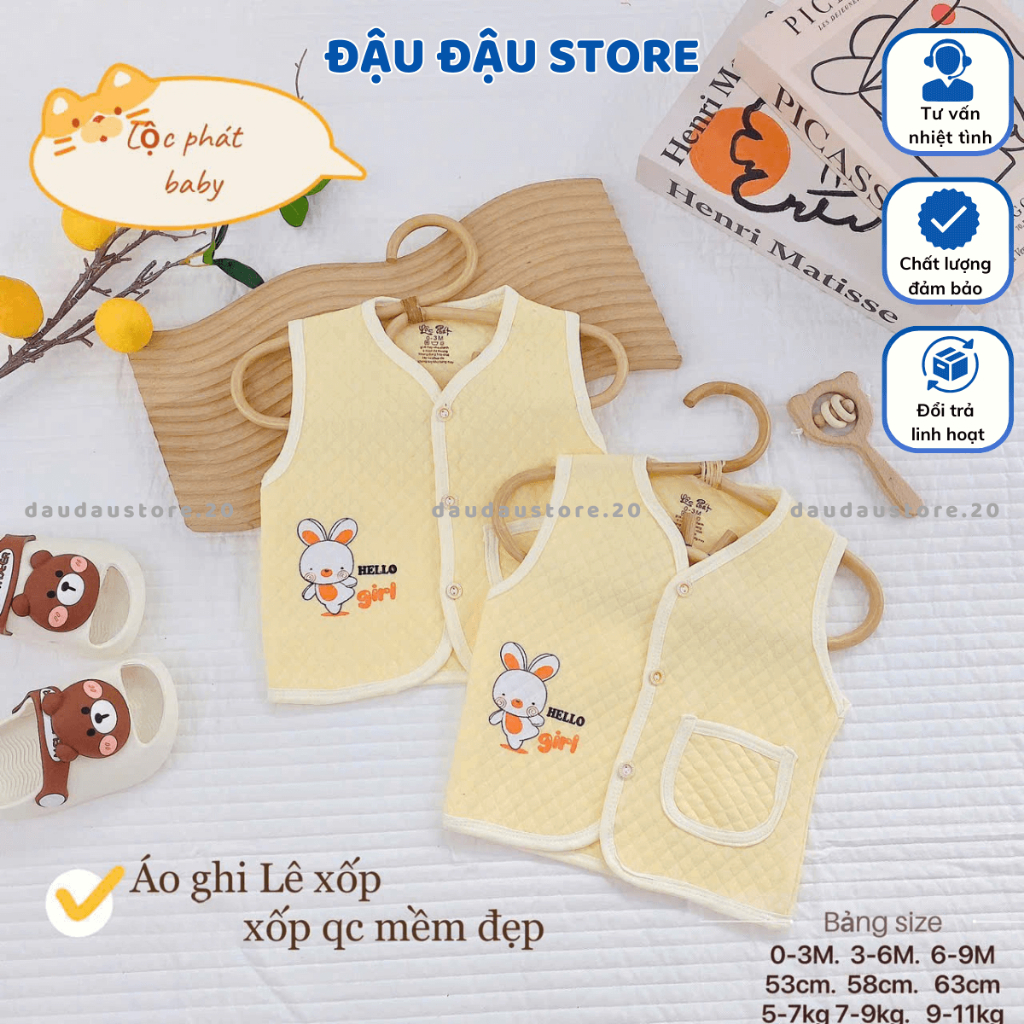 [Loại Đẹp] Set 2-3 Áo Gile Xốp Trần Bông Quảng Châu Thu Đông Cúc Giữa cho bé trai bé gái 5-11kg  AXOP03 Đậu Đậu Store