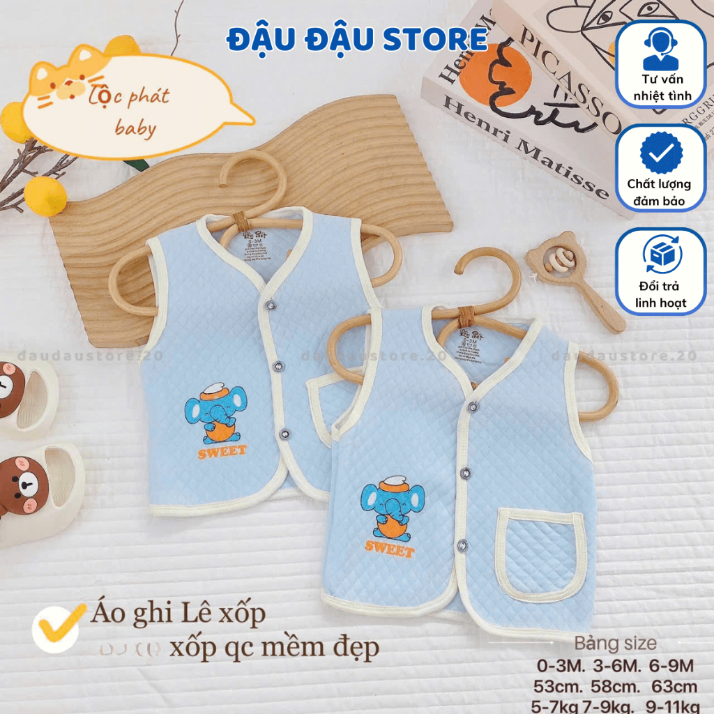 [Loại Đẹp] Set 2-3 Áo Gile Xốp Trần Bông Quảng Châu Thu Đông Cúc Giữa cho bé trai bé gái 5-11kg  AXOP03 Đậu Đậu Store