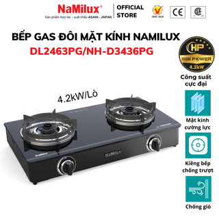 Bếp Gas Đôi Mặt Kính Cao Cấp NaMilux DL2463PG/NH-D3436PG – Công Suất Mạnh 4.2Kw – Kiềng Bếp Tráng Men – Hàng Chính Hãng
