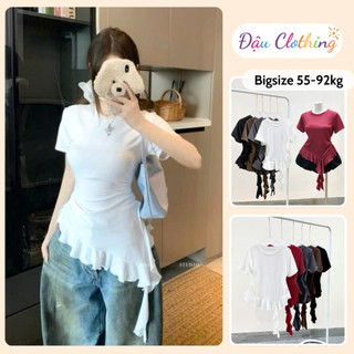 Áo Thun Nữ Bigsize Vạt Bèo Tua Rua Cá Tính Chất Thun Tăm Lạnh Co Giãn Mặc Mát A286