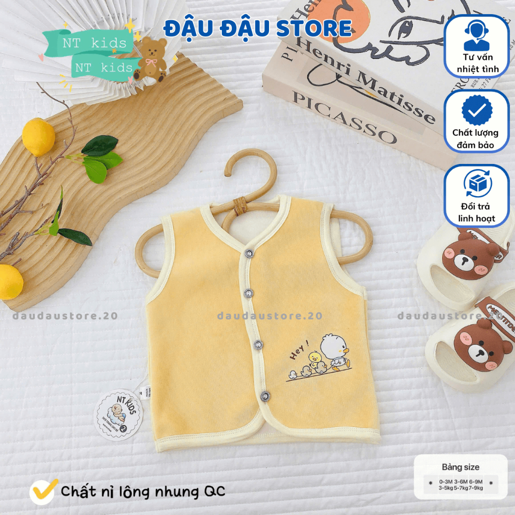 [Gile Nỉ Nhung] Set 2-3 Áo Gile Nỉ Lông Nhung Sơ Sinh QC Thu Đông Cúc Giữa cho bé trai bé gái 5-11kg GLE01 Đậu Đậu Store