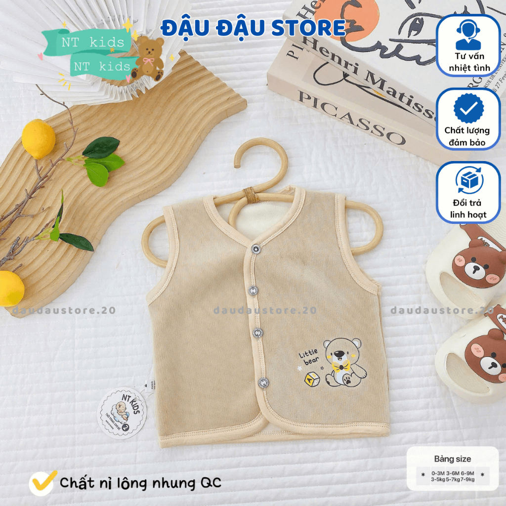[Gile Nỉ Nhung] Set 2-3 Áo Gile Nỉ Lông Nhung Sơ Sinh QC Thu Đông Cúc Giữa cho bé trai bé gái 5-11kg GLE01 Đậu Đậu Store