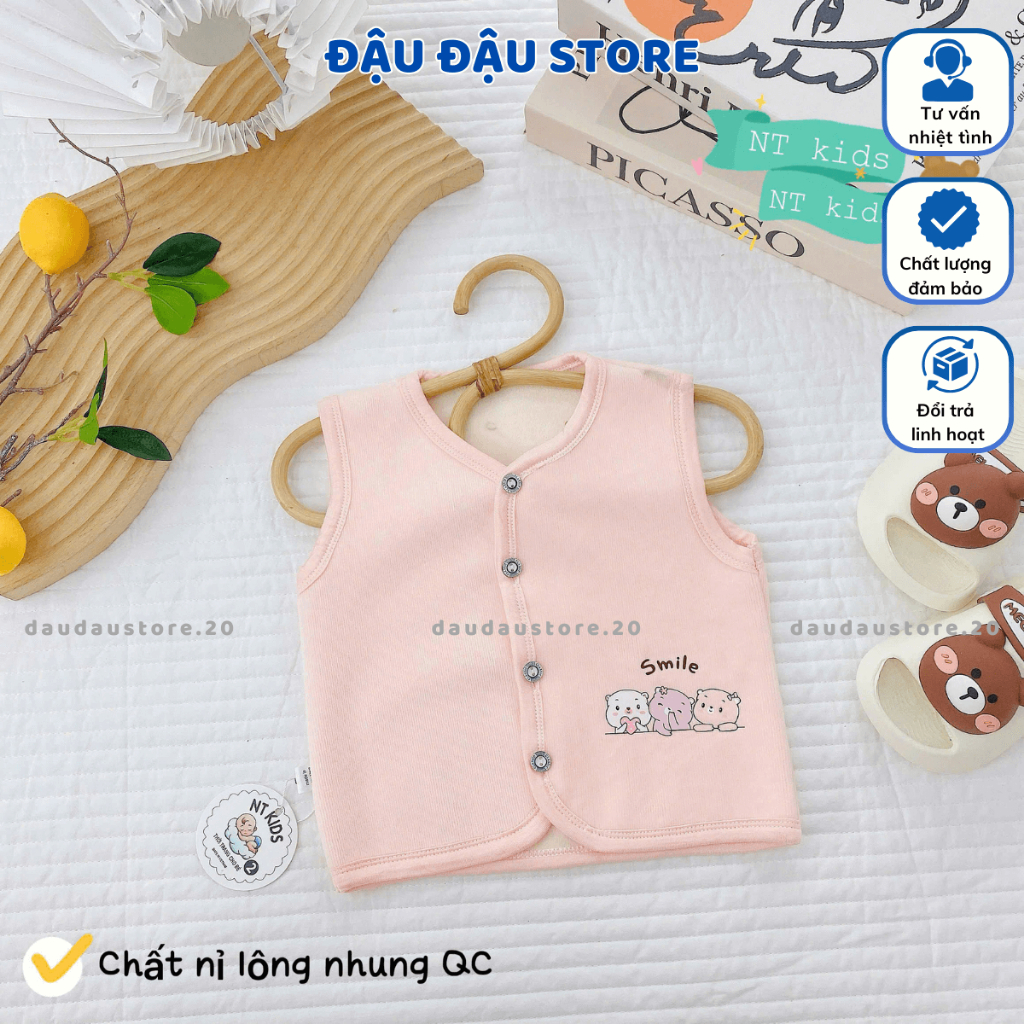 [Gile Nỉ Nhung] Set 2-3 Áo Gile Nỉ Lông Nhung Sơ Sinh QC Thu Đông Cúc Giữa cho bé trai bé gái 5-11kg GLE01 Đậu Đậu Store