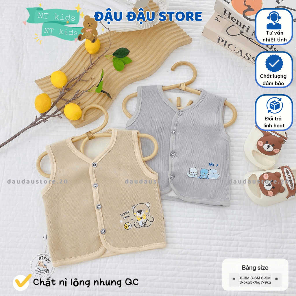 [Gile Nỉ Nhung] Set 2-3 Áo Gile Nỉ Lông Nhung Sơ Sinh QC Thu Đông Cúc Giữa cho bé trai bé gái 5-11kg GLE01 Đậu Đậu Store