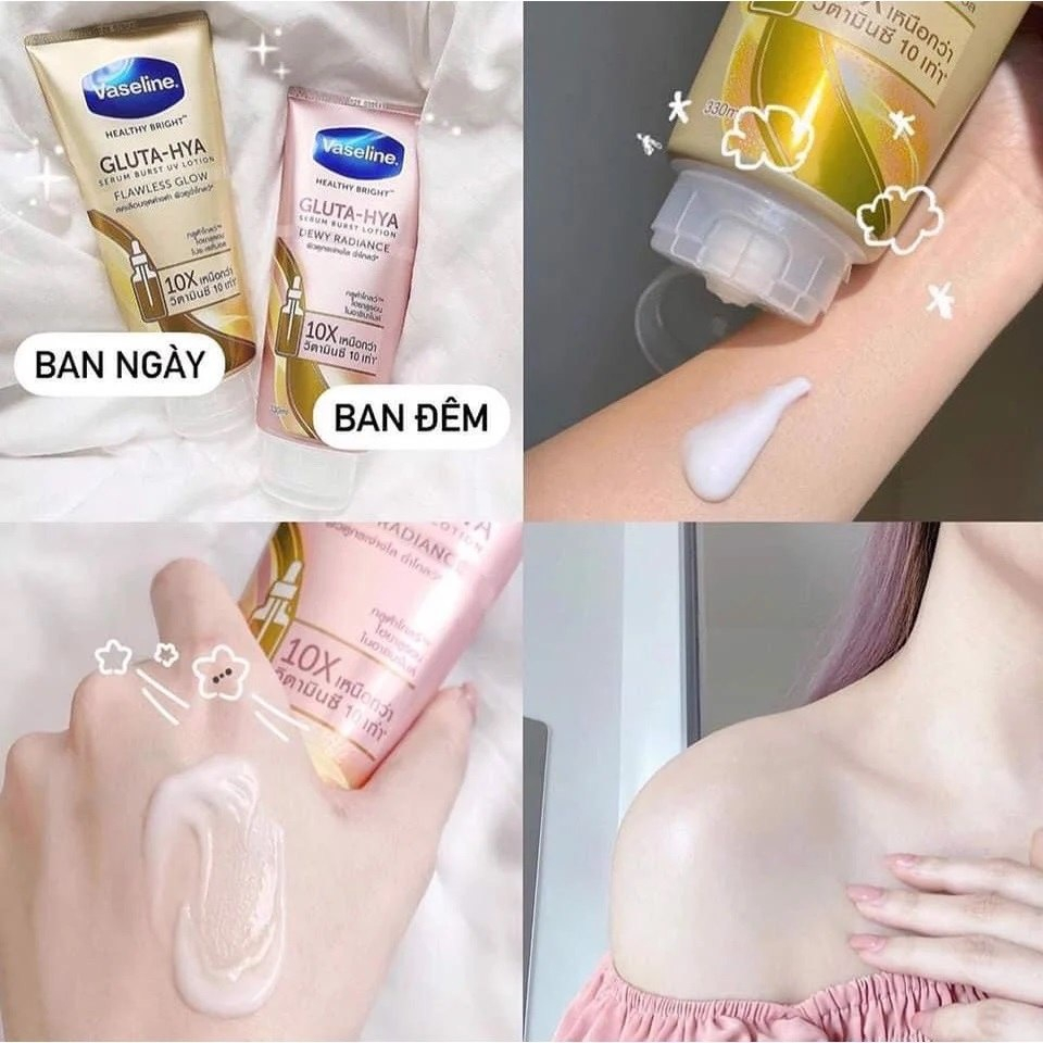 Dưỡng trắng chuyên sâu Vaseline Healthy Bright Gluta Hya Serum Burst Lotion 300ml