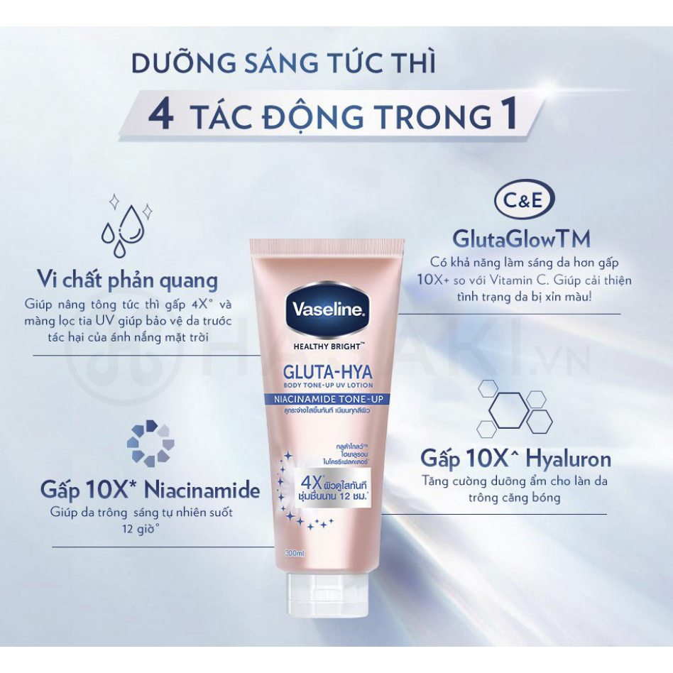 Dưỡng trắng chuyên sâu Vaseline Healthy Bright Gluta Hya Serum Burst Lotion 300ml