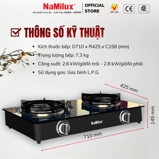 Bếp Gas Đôi Mặt Kính Cao Cấp NaMilux NH-DL3416PG/DL2461PG - Công Suất 2.8 kW/giờ/lò phải - Kiềng Bếp Tráng Men
