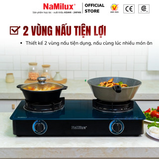 Bếp Gas Đôi Mặt Kính Cao Cấp NaMilux NH-DL3416PG/DL2461PG - Công Suất 2.8 kW/giờ/lò phải - Kiềng Bếp Tráng Men