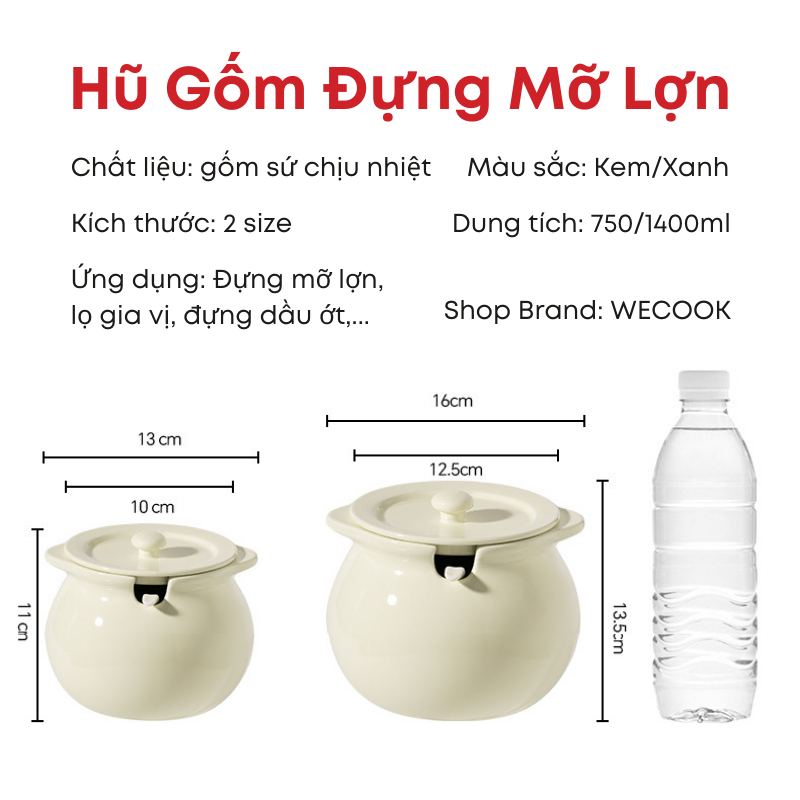 Hũ Thố Gốm Sứ Đựng Mỡ Lợn, Gia Vị 600ml KOOBEE Không Chì Chịu Nhiệt Kèm Thìa Có Nắp Đậy Cao Cấp| 102