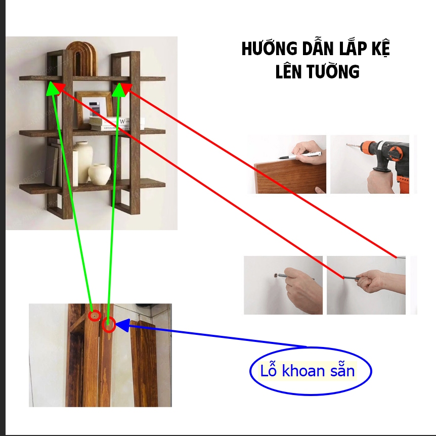 Kệ gỗ 3 tầng treo tường decor trang trí phòng, homestay, quán cafe, kệ sách treo tường