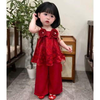 Sét Yếm 2 Dây Cho Bé Gái Mặc Tết Đi Chơi Trung Thu , Bộ Yếm Cho Bé Gái In Hình Chất Gấm Đẹp  BB07 BB08 - BEEKIDS