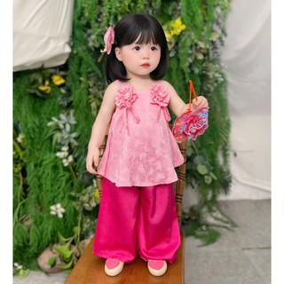 Sét Yếm 2 Dây Cho Bé Gái Mặc Tết Đi Chơi Trung Thu , Bộ Yếm Cho Bé Gái In Hình Chất Gấm Đẹp  BB07 BB08 - BEEKIDS
