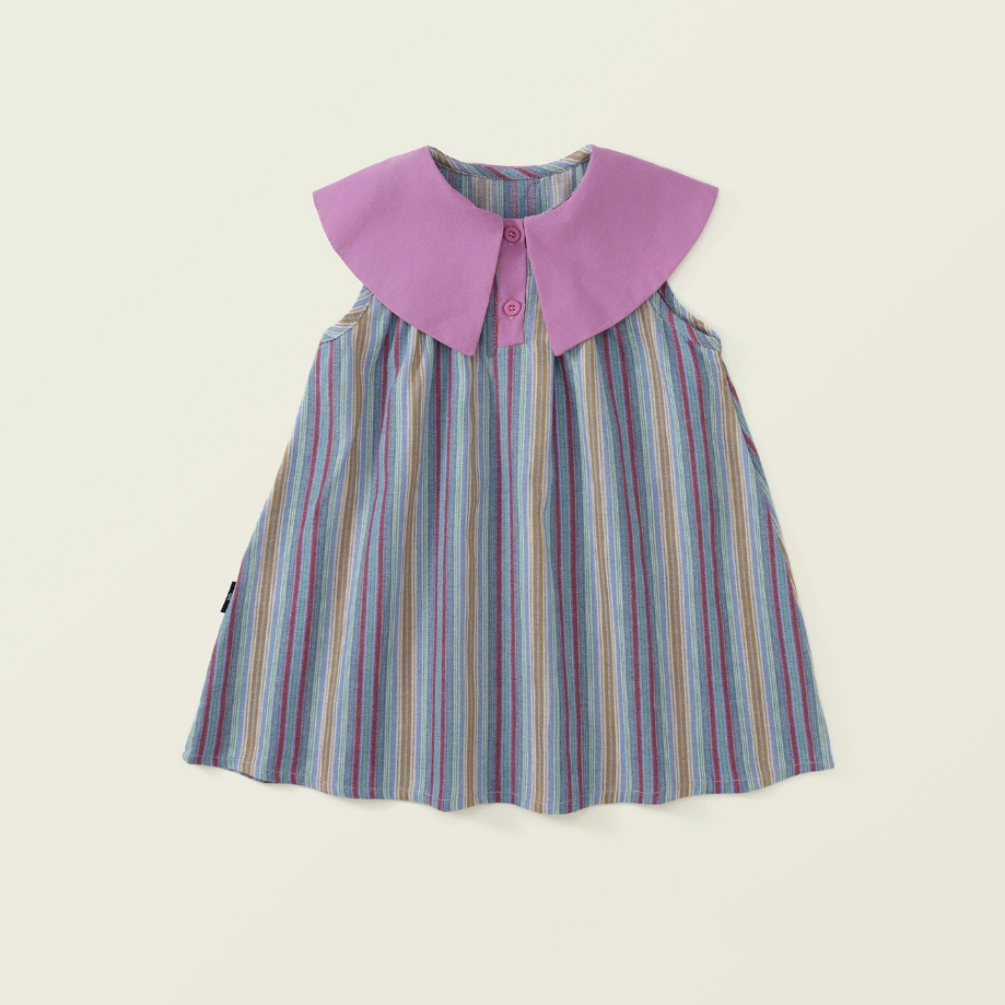 Váy Cho Bé Gái HANIA KIDS Sát Nách Kẻ Sọc Dáng Suông Phối Cổ Sen Tím Chất Liệu Mềm Mại