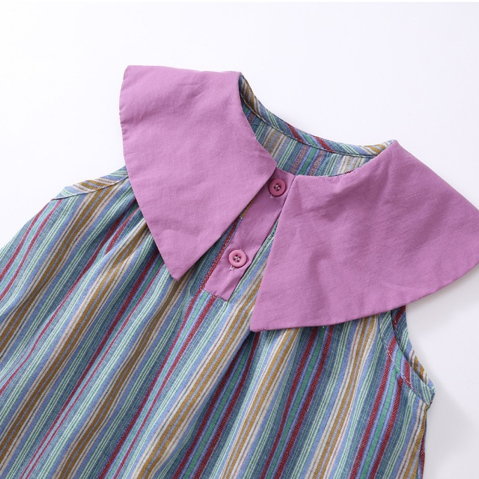 Váy Cho Bé Gái HANIA KIDS Sát Nách Kẻ Sọc Dáng Suông Phối Cổ Sen Tím Chất Liệu Mềm Mại