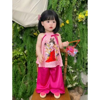 Sét Yếm 2 Dây Cho Bé Gái Mặc Tết Đi Chơi Trung Thu , Bộ Yếm Cho Bé Gái In Hình Chất Gấm Đẹp  BB07 BB08 - BEEKIDS