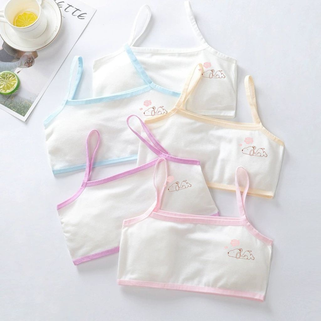 COMBO 4 Áo lót lá học sinh tuổi dậy thì chất cotton hai dây không đệm mút, Áo lót trẻ em dễ thương