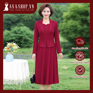 Đầm Dài Tay Cổ Vest Nữ Tính Của Mẹ  VH14