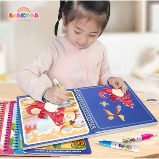 Combo 3 cuốn sách tô màu nước ma thuật tự xoá nhiều chủ đề,tặng kèm 3 bút tô cho bé