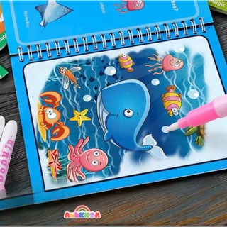 Combo 3 cuốn sách tô màu nước ma thuật tự xoá nhiều chủ đề,tặng kèm 3 bút tô cho bé