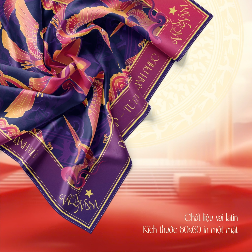 Khăn Bandana Việt Nam Lụa 60x60 |Họa Tiết Chim Lạc – Kỷ Niệm 80 Năm Quốc Khánh| Limited edition 40C