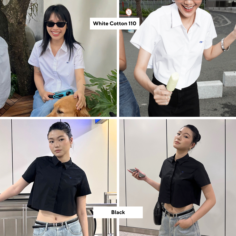 TheBlueTshirt - Áo sơ mi croptop trơn tay ngắn nhiều màu cho nữ - Poplin Boxy Shirt - Women