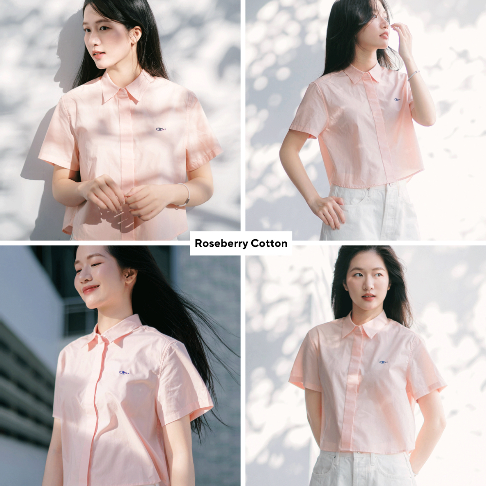 TheBlueTshirt - Áo sơ mi croptop trơn tay ngắn nhiều màu cho nữ - Poplin Boxy Shirt - Women