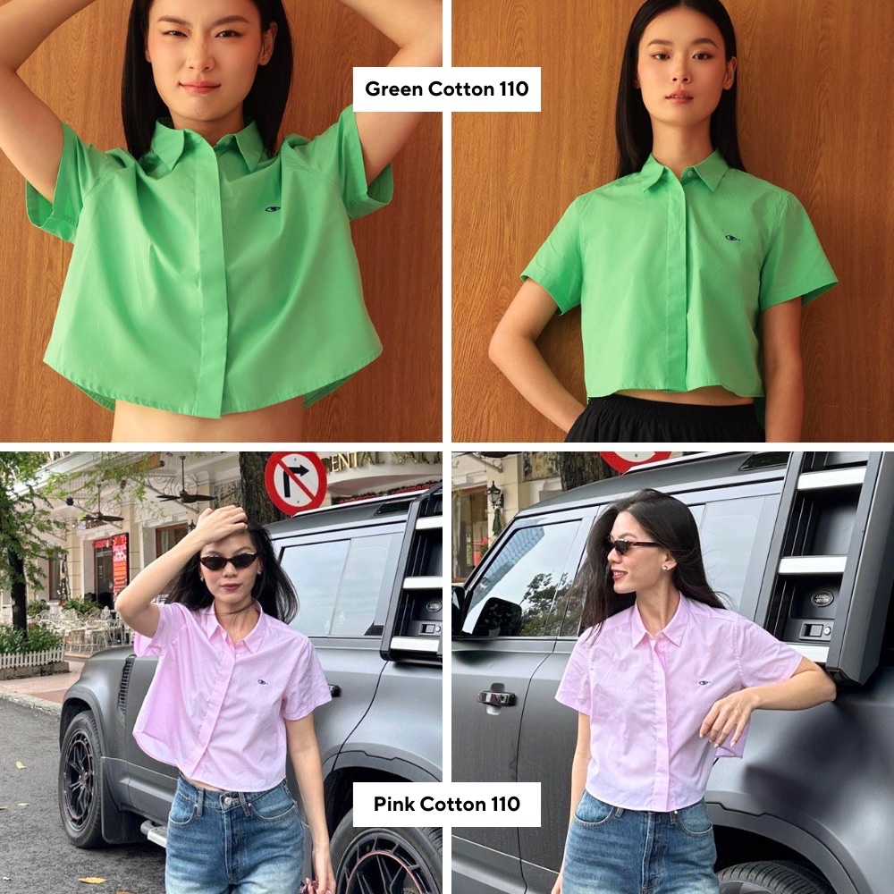 TheBlueTshirt - Áo sơ mi croptop trơn tay ngắn nhiều màu cho nữ - Poplin Boxy Shirt - Women
