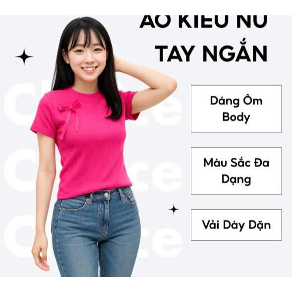 [Peinn] Áo Thun Trơn Nh147 Có Nơ Đính Ngực, Chất Liệu Co Giãn