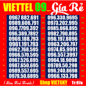 SIM SỐ ĐẸP Viettel 09. T24,23a,94,97a Sim chưa kích hoạt, Sim phủ sóng toàn quốc