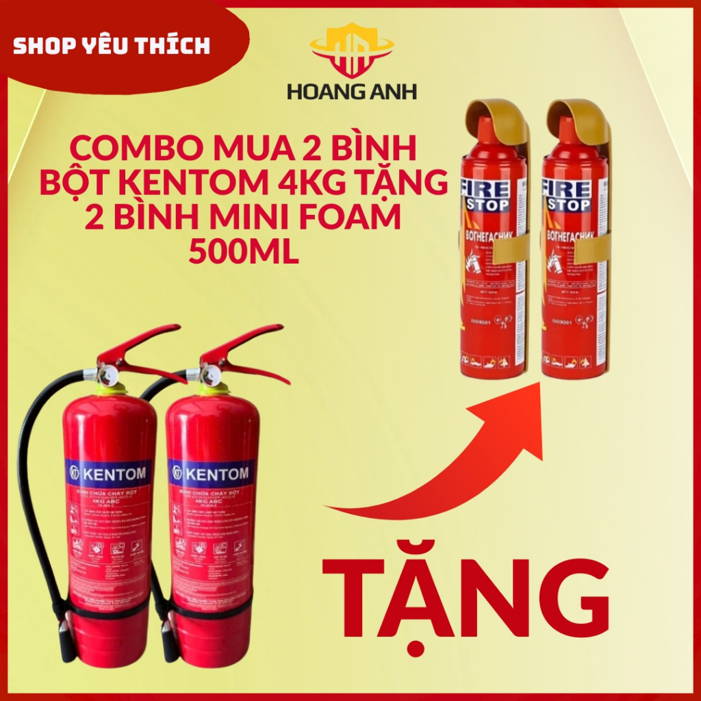 COMBO 2 Bình Bột Chữa Cháy Kentom 4kg Có Kiểm Định Của PCCC Tặng 2 Bình Mini FOAM Dùng Cho Xe Oto - Hình ảnh thực tế