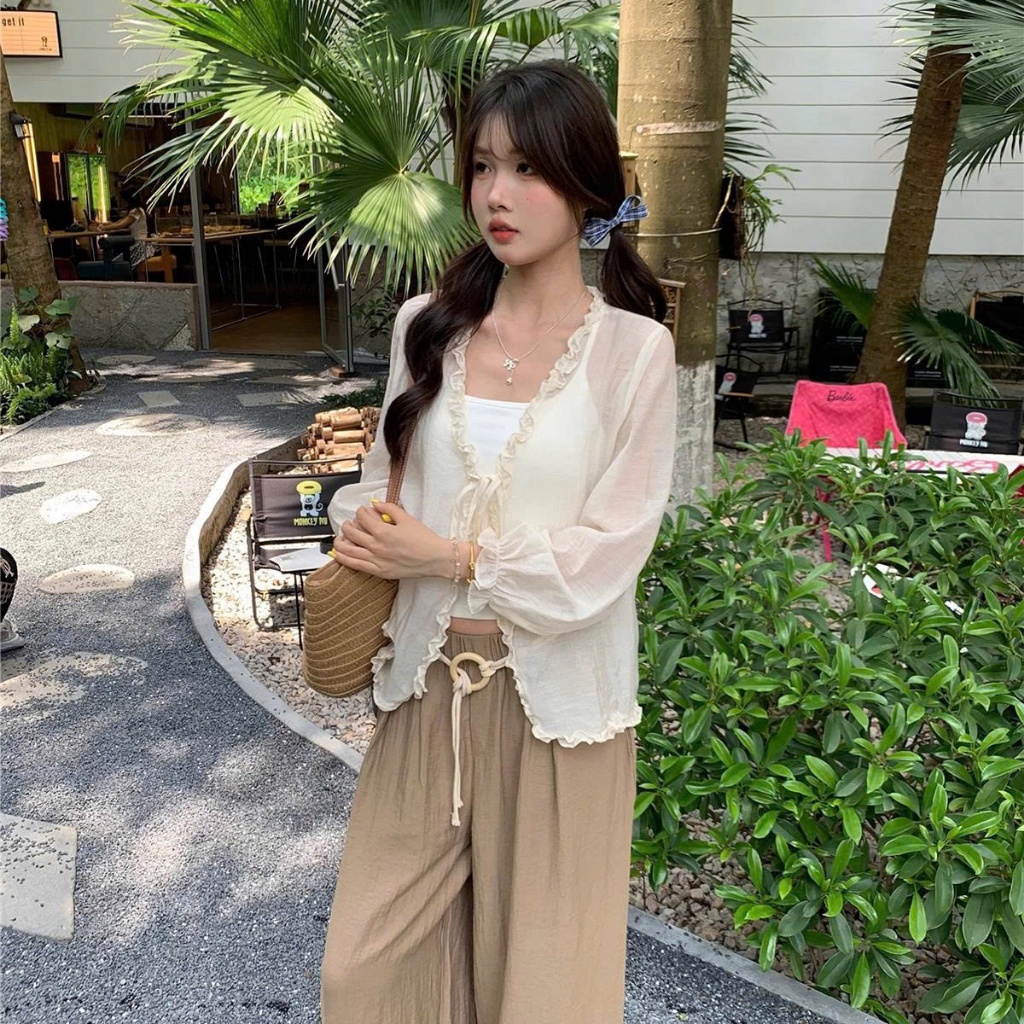 [Video Sp Thực Tế] Áo Khoác Cardigan Tay Dài MCA Viền Bèo Buộc Nơ A51442