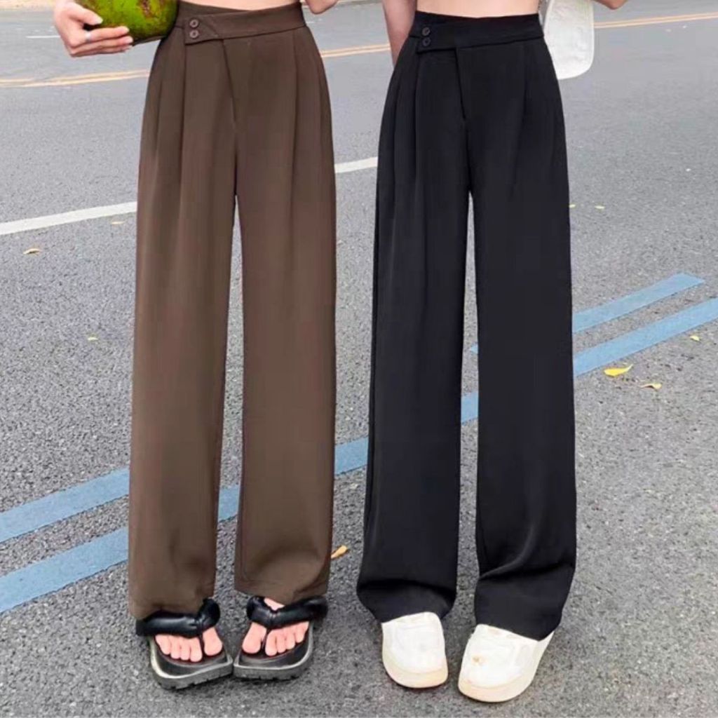 Quần Dài Lưng Cao Ống Suông Nữ Bigsize Lưng Thun Nút Cách Điệu Xếp Ly Mềm Mát Q30