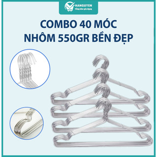 Combo 40 móc nhôm treo quần áo 550gr (L = 45cm) bền nhẹ tiện lợi dễ sử dụng