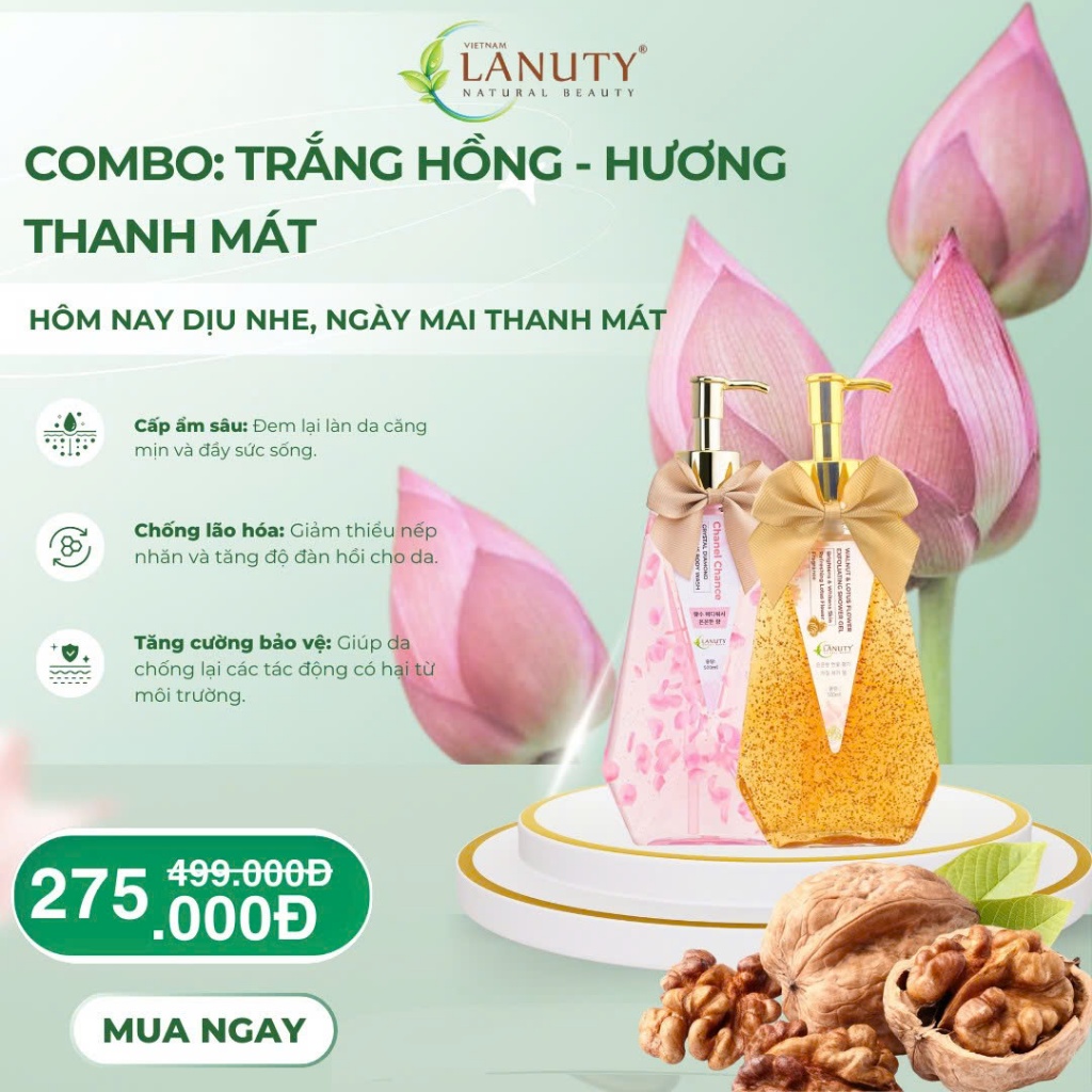 Sữa Tắm Dưỡng Trắng & Tẩy Da Chết LANUTY 500ml