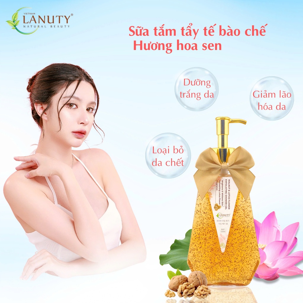 Sữa Tắm Dưỡng Trắng & Tẩy Da Chết LANUTY 500ml