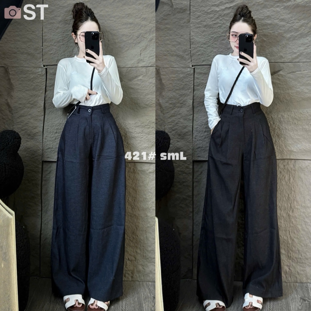 Quần Jeans Lạnh Ống Rộng From Suông Eo Cao Chất Vải Mềm Chống Nhăn Basic Hàn Quốc SANA CLOSET