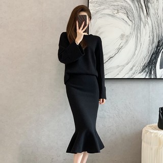 Set Đầm Len Dệt Kim Phối Áo + Chân Váy Midi Đuôi Cá Thời Trang AL112