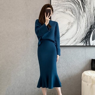 Set Đầm Len Dệt Kim Phối Áo + Chân Váy Midi Đuôi Cá Thời Trang AL112
