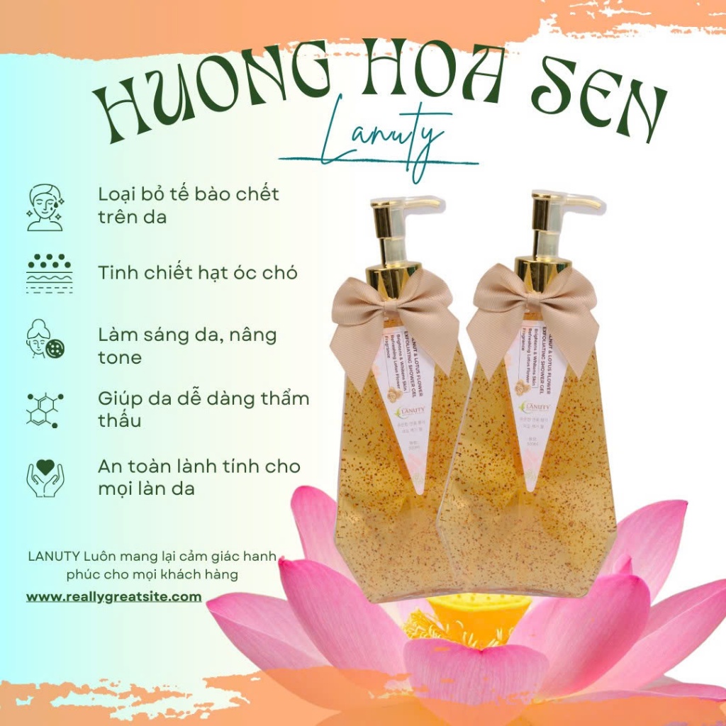 Sữa Tắm Dưỡng Trắng & Tẩy Da Chết LANUTY 500ml